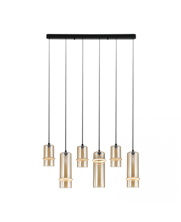 Lustre si pendule - Lustră liniară LED, 26W, 3000K, din sticlă, șampanie, negru nisipiu, Zambelis Lights 2536
