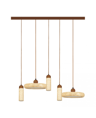 Lustre si pendule - Lustră liniară LED, 44W + max. 10W, din lemn, piatră, maro, natural, Zambelis Lights 25451