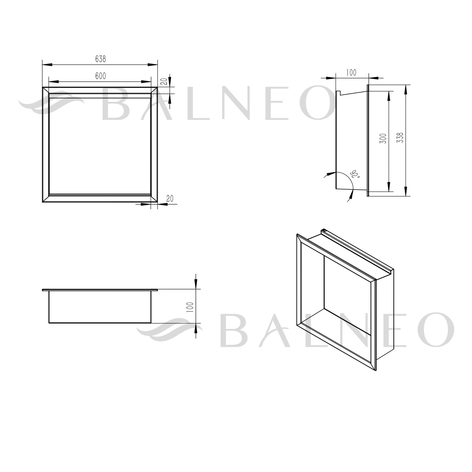Raft încastrat Balneo Wall-Box One, 30x30x10 cm, Grafit cu LED [4]