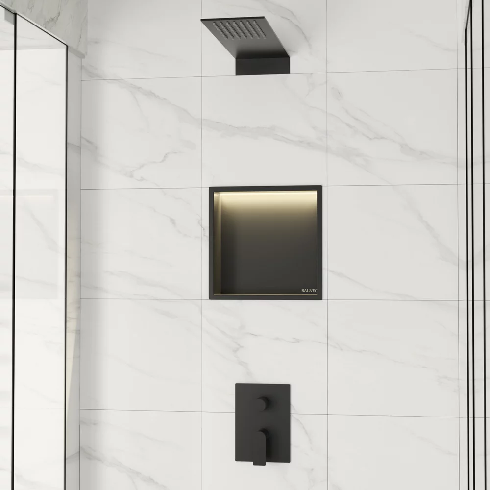 Raft încastrat Balneo Wall-Box One, 30x30x10 cm, Negru cu LED [1]