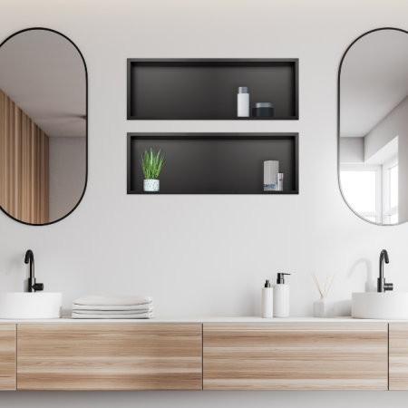 Raft incastrat Balneo Wall-Box, nisa de dus, negru periat, 60x20x10 cm [1]