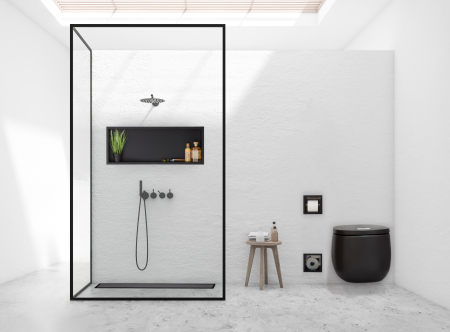 Raft incastrat Balneo Wall-Box, nisa de dus, negru periat, 90x30x7 cm [3]