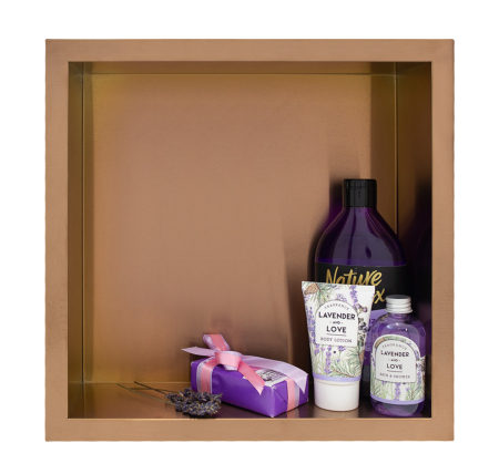 Mobilier baie - Raft incastrat patrat Balneo Wall-Box, nisa de dus, cupru periat, 30x30x10 cm