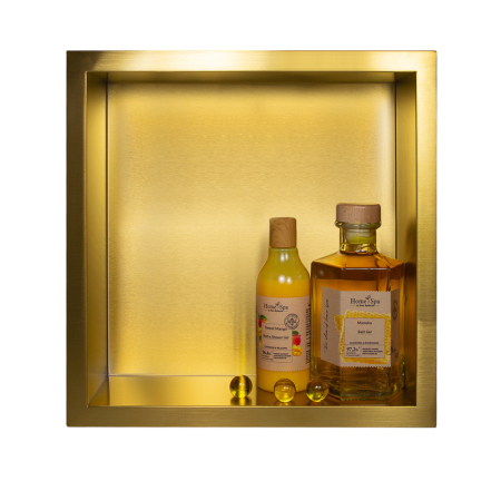 Mobilier baie - Raft incastrat patrat Balneo Wall-Box, nisa de dus, auriu periat, 30x30x7 cm