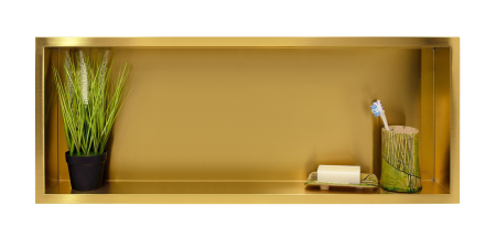 Mobilier baie - Raft incastrat Balneo Wall-Box, nisa de dus, auriu periat, 90x30x10 cm