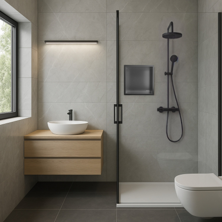 Raft incastrat patrat Balneo Wall-Box One, nisa de dus, Gun Metal periat, 30x30x10 cm [2]