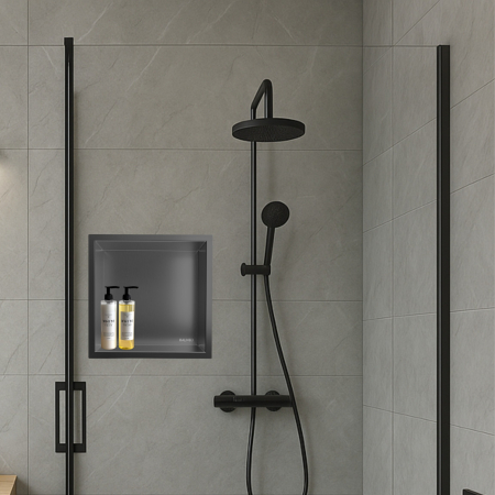 Raft incastrat patrat Balneo Wall-Box One, nisa de dus, Gun Metal periat, 30x30x7 cm [3]