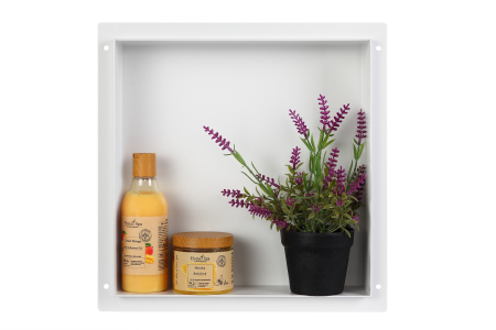 Mobilier - Raft incastrat patrat Balneo Wall-Box, nisa de dus, alb periat, fara rama, 30x30x7 cm