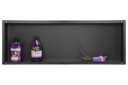 Mobilier - Raft incastrat Balneo Wall-Box, nisa de dus, negru periat, fara rama, 90x30x10 cm