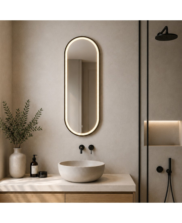 Iluminat decorativ - Oglindă cu iluminare LED, 18W, 3000K / 4000K, auriu anodizat, IP44, Zambelis Lights 25386