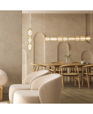 Lustre si pendule - Pendul LED, 12W, 3000K, din sticlă, metal, auriu, șampanie, Zambelis Lights 23062
