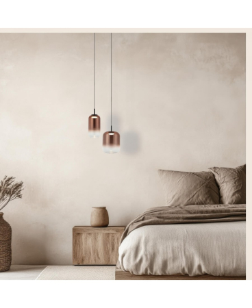 Lustre si pendule - Pendul LED, 12W, 3000K, din sticlă, negru, cupru, Zambelis Lights 23216