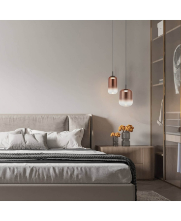 Lustre si pendule - Pendul LED, 12W, 3000K, din sticlă, negru, cupru, Zambelis Lights 23219