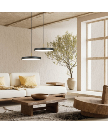 Lustre si pendule - Pendul LED, 17W, 3000K, din alamă, alamă, negru mat, Zambelis Lights 25145
