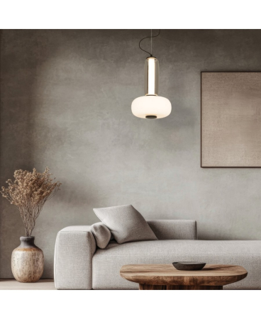 Lustre si pendule - Pendul LED, 23W, 3000K, din sticlă, metal, negru, fumuriu, opal, Zambelis Lights 23084