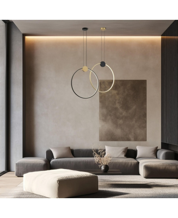 Lustre si pendule - Pendul LED, 24W, 3000K, din aluminiu, negru, auriu, Zambelis Lights 23094