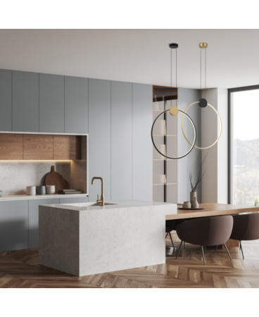 Lustre si pendule - Pendul LED, 24W, 3000K, din aluminiu, negru, auriu, Zambelis Lights 23095