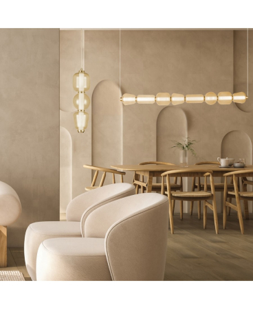 Lustre si pendule - Pendul LED, 37W, 3000K, din sticlă, metal, auriu, șampanie, Zambelis Lights 23065