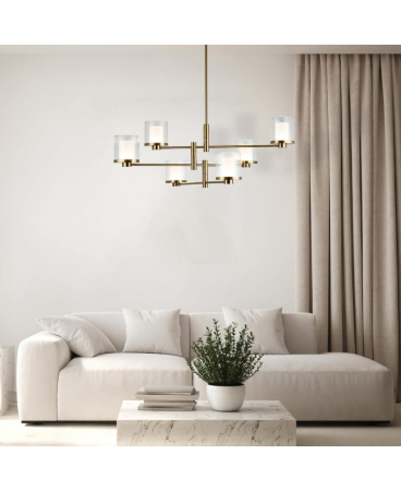 Lustre si pendule - Pendul LED, 42W, 3000K, din sticlă, metal, auriu, Zambelis Lights 23019