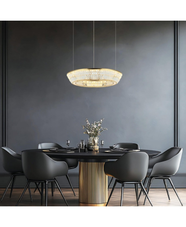 Lustre si pendule - Pendul LED, 55W, 3000K, din metal, cristal, alamă, alamă antichizată, Zambelis Lights 23048