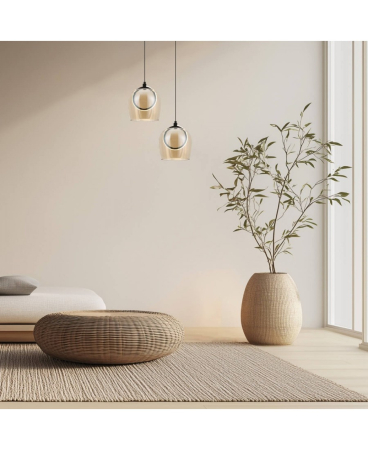 Lustre si pendule - Pendul LED, 6W, 3000K, din sticlă, metal, negru, șampanie, Zambelis Lights 23079