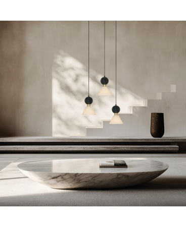 Lustre si pendule - Pendul, max. 15W, 3 x E14, din marmură, alamă, negru, alamă, Zambelis Lights 23249