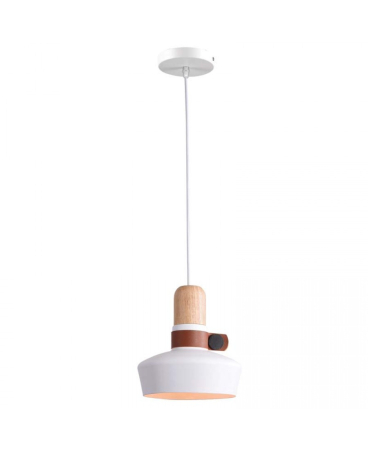 Lustre si pendule - Pendul, max. 40W, E27, din lemn, piele, alb, Zambelis Lights 1992