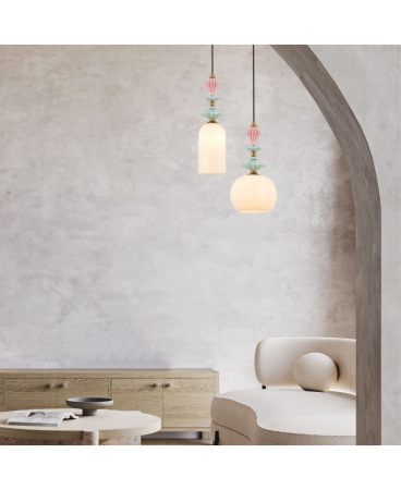 Lustre si pendule - Pendul, max. 40W, E27, din sticlă, alamă, opal, alamă antichizată, Zambelis Lights 22079