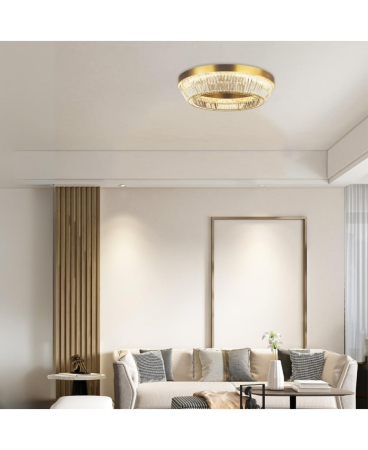 Plafoniere - Plafonieră LED, 55W, 3000K, din metal, cristal, alamă, alamă antichizată, Zambelis Lights 23049