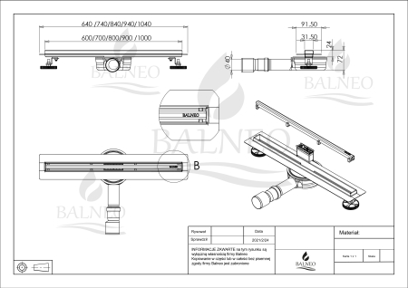 Rigolă de duș faianțabilă îngustă Balneo Slim & Low ProLine Argintiu oglindă, 70 cm [7]