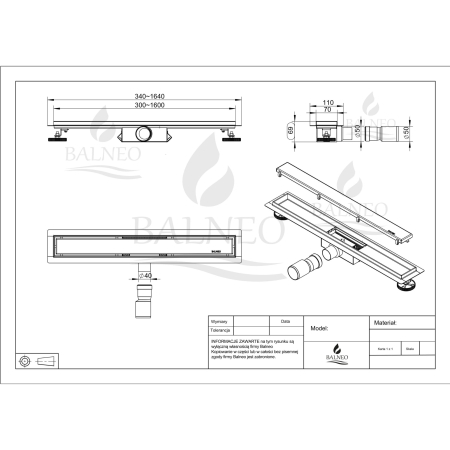 Rigolă de duș liniară faianțabilă, reversibilă, Balneo Duplex NEXT Auriu oglindă, 60 cm [6]