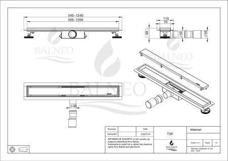 Rigolă de duș liniară faianțabilă, reversibilă, Balneo Duplex NEXT Inox, 60 cm [6]