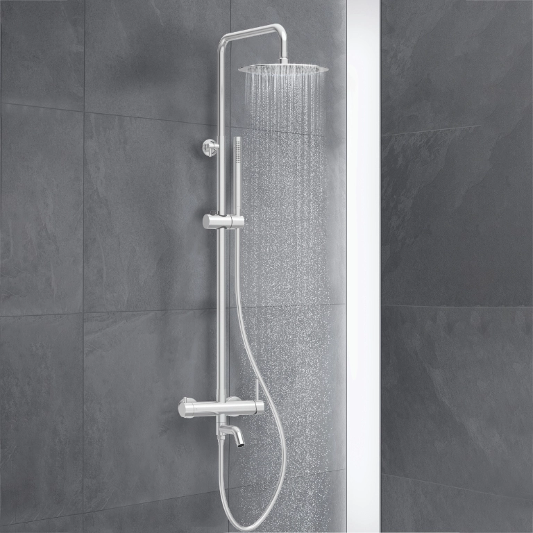 Sistem baterie duș fix, Balneo CASCADE, coloană cu cartuș ceramic și perlator, inox [1]