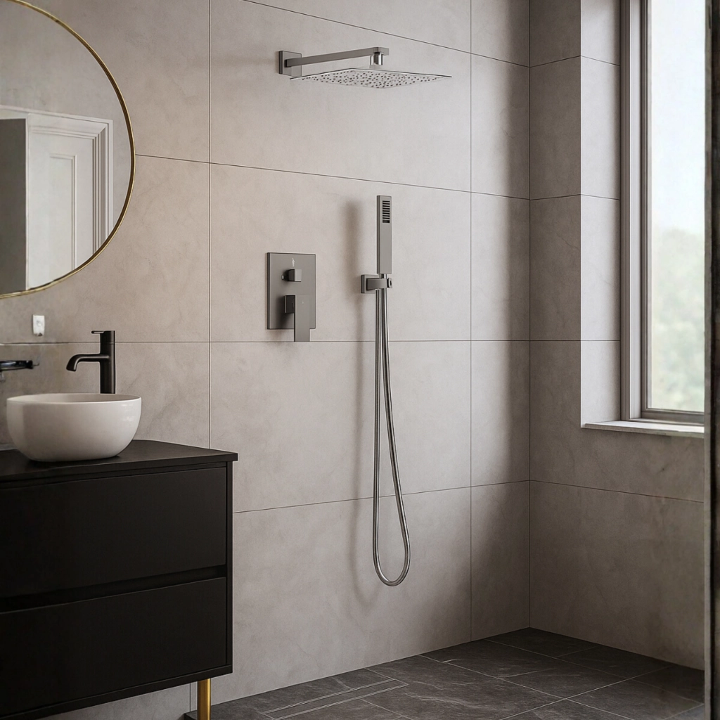 Sistem de duș încastrat Balneo Cascade, cu cartuș ceramic și perlator, Gun metal [1]
