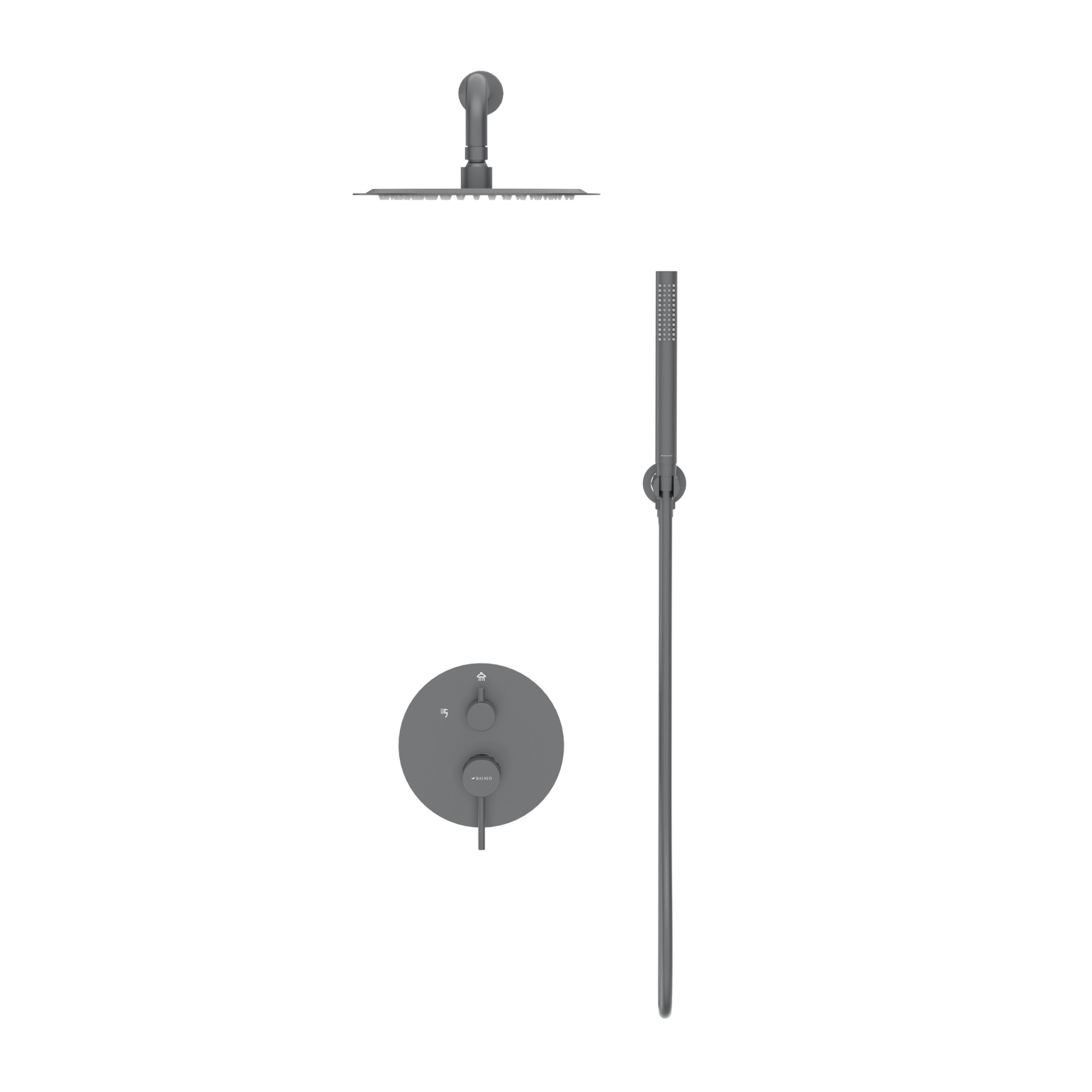 Sistem de duș încastrat, rotund, Balneo Cascade, cu cartuș ceramic și perlator, Gun metal [1]