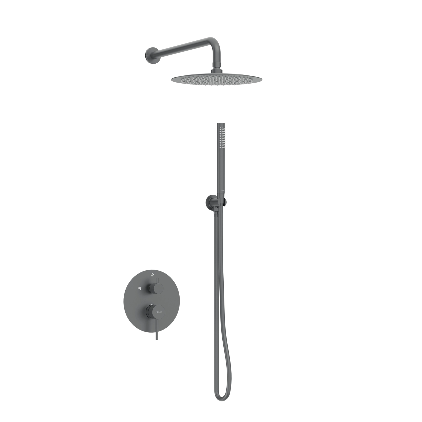 Seturi de dus - Sistem de duș încastrat, rotund, Balneo Cascade, cu cartuș ceramic și perlator, Gun metal