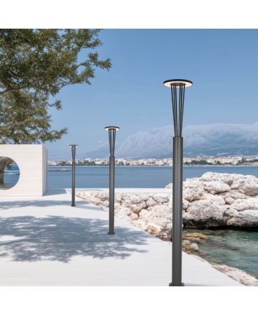 Stalpi exterior - Stâlp de iluminat exterior LED, 15,5W, 3000K, din aluminiu, grafit, IP65, Zambelis Lights E445