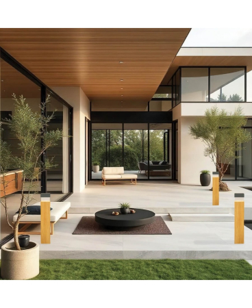 Stalpi exterior - Stâlp de iluminat exterior LED, 15W, 3000K, din lemn, grafit, IP65, Zambelis Lights E426