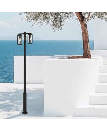 Stalpi exterior - Stâlp de iluminat exterior, max. 15W, 2 x E27, din aluminiu, negru, Zambelis Lights E339