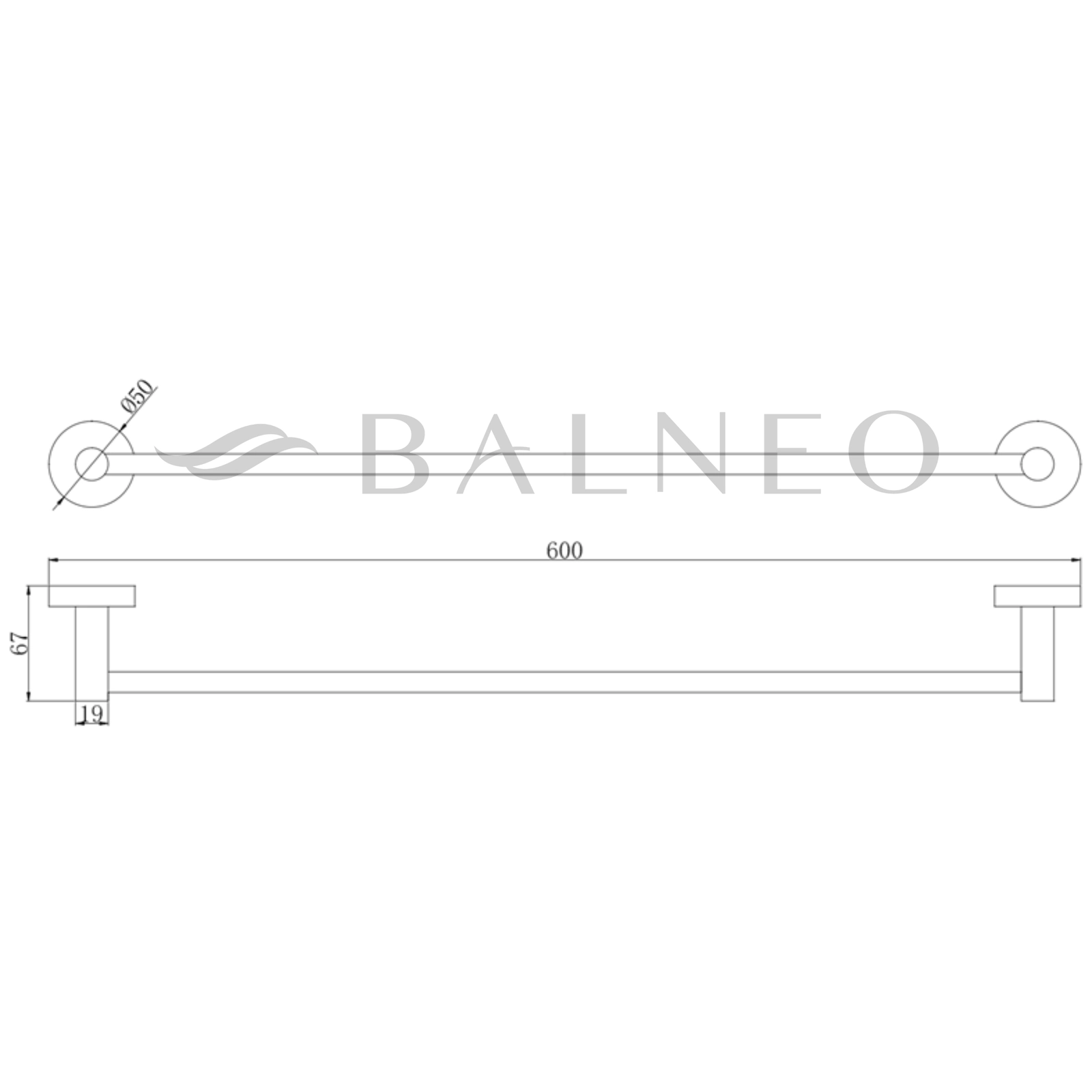 Suport prosop baie Balneo QUBE, 60x6.7 cm, Inox  [1]