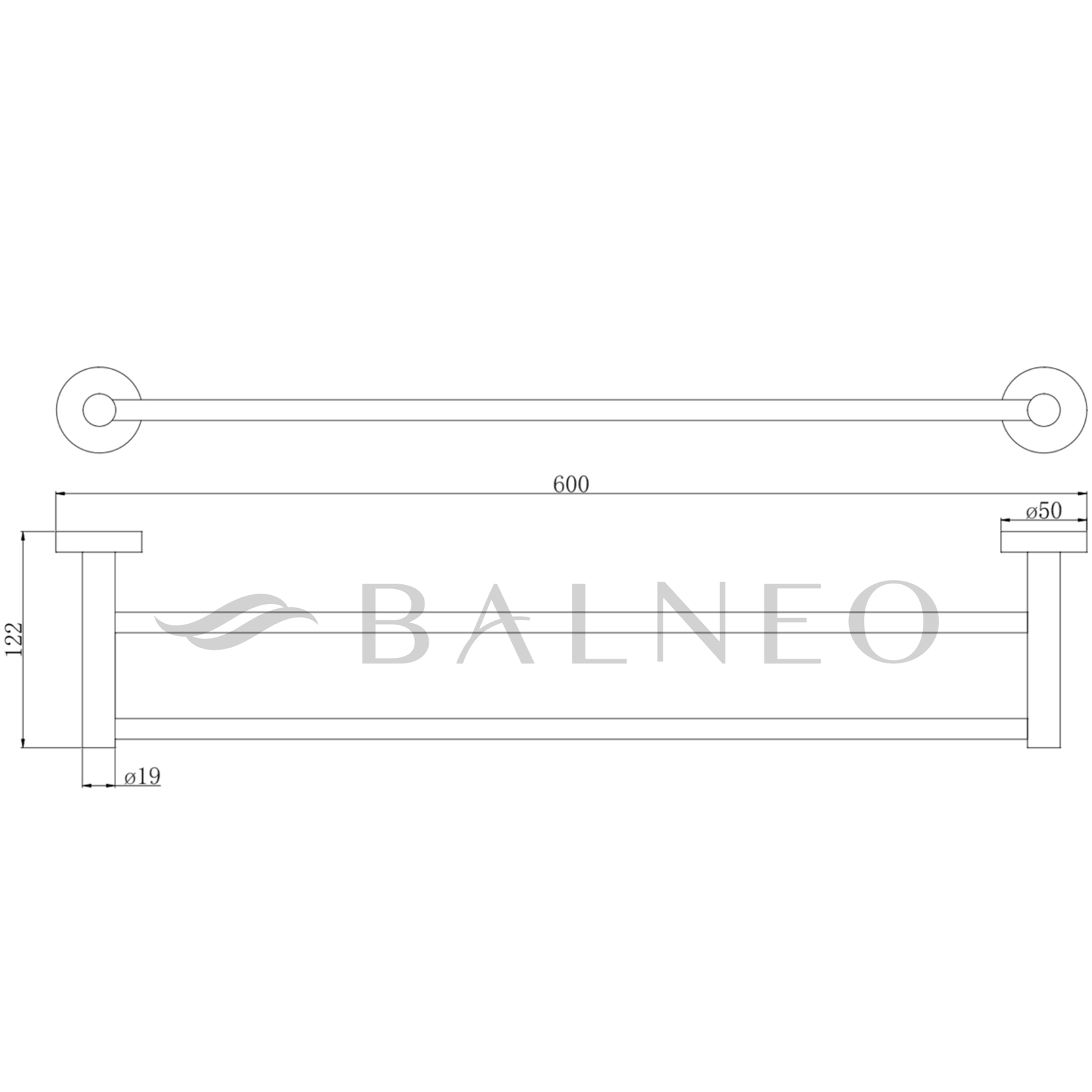 Suport prosop baie Balneo QUBE dublu, 60x12.2 cm, Auriu Lucios  [1]