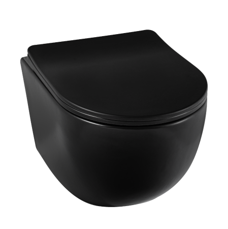 Vase WC - Vas WC suspendat Balneo LUNA Negru, cu capac soft-close, fara margine