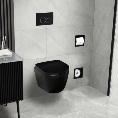 Vas WC suspendat Balneo LUXA Negru, cu capac soft-close, fara margine [2]