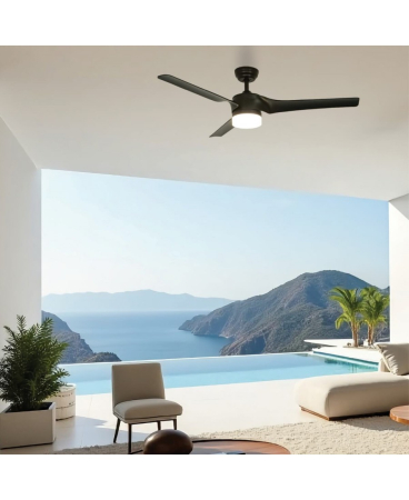 Lustre si pendule - Ventilator de tavan, din metal, ABS, negru mat, IP44, Zambelis Lights 23004
