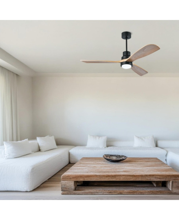 Lustre si pendule - Ventilator de tavan LED, 15W, din lemn, negru, natural, Zambelis Lights 19141