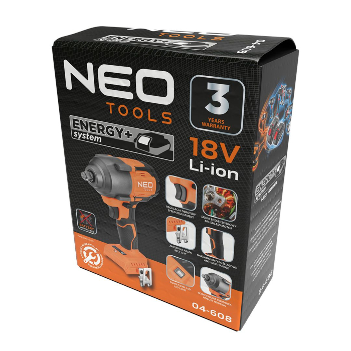 Cheie cu percutie fara perii 18V, 850Nm, ½", Energy+, fara baterie 04-608 NEO [5]