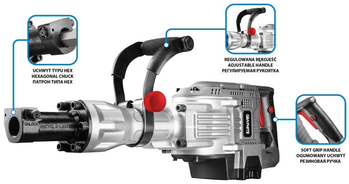 Ciocan demolator 1700W, maner hexagonal 30 mm, geanta 58G868 GRAPHITE [6]