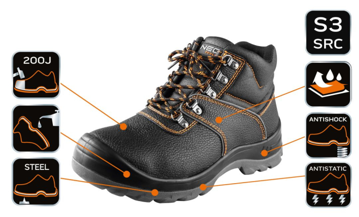 Cizme din piele S3 SRC, vârf de oțel, inserție antiperforare din oțel [8]