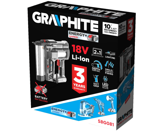 Pistol cuie si capse Energy+ 18V, Li-Ion (fara acumulator inclus) 58G081 GRAPHITE [7]