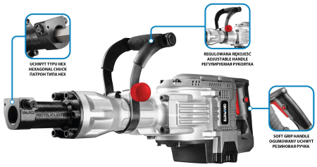 Ciocan demolator 1700W, maner hexagonal 30 mm, geanta 58G868 GRAPHITE [5]